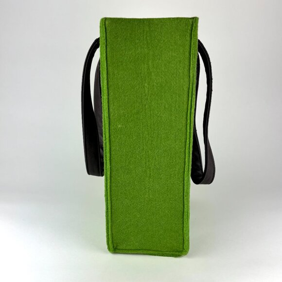 Vibrant Green Felt Tote Bag with Black Faux Leather Handles Like New - Picture 2 of 12